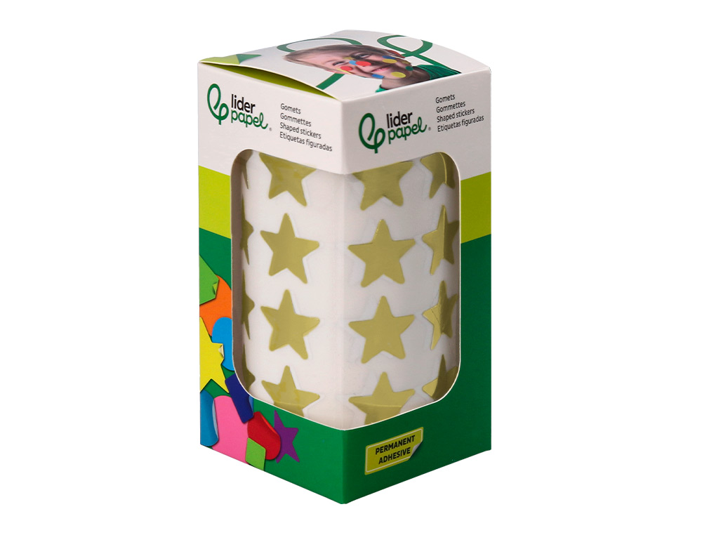 GOMETS LIDERPAPEL AUTOADHESIVO ESTRELLAS DORADAS 20 MM 1500 UNIDADES EN CAJA DE CARTON