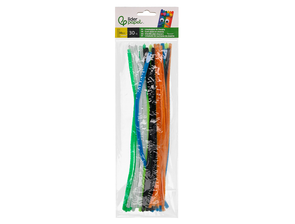 LIMPIAPIPAS DE CHENILLA LIDERPAPEL 30 CM COLORES MATE SURTIDOS BOLSA DE 30 UNIDADES