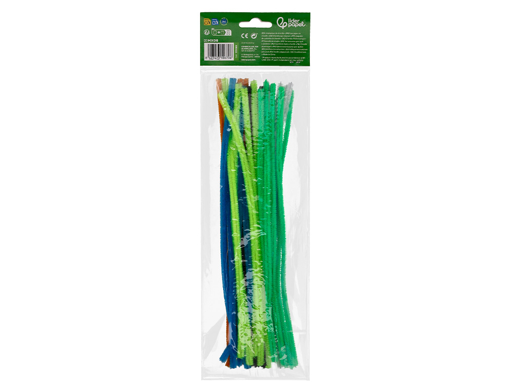 LIMPIAPIPAS DE CHENILLA LIDERPAPEL 30 CM COLORES MATE SURTIDOS BOLSA DE 30 UNIDADES
