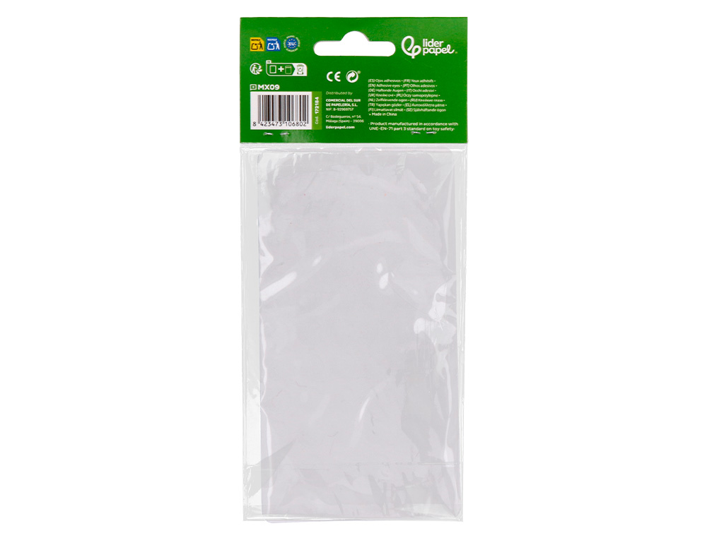 OJO ADHESIVO LIDERPAPEL 10 MM CON PUPILA NEGRA Y PESTAÑA DE COLOR AZUL PACK DE 66 UNIDADES