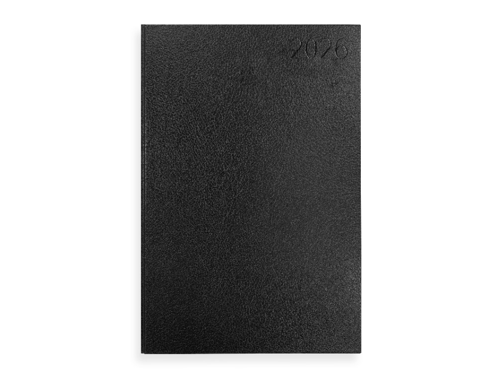 AGENDA ENCUADERNADA LIDERPAPEL CORFU A5 2026 DIA PAGINA NEGRO PAPEL 60 GR FSC
