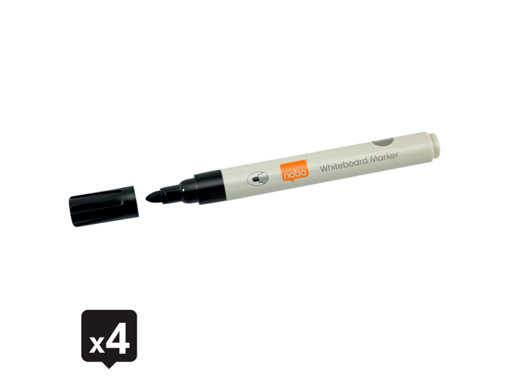 ROTULADOR NOBO PARA PIZARRA BLANCA PUNTA REDONDA 3 MM ECOLOGICO COLOR NEGRO BLISTER DE 4 UNIDADES