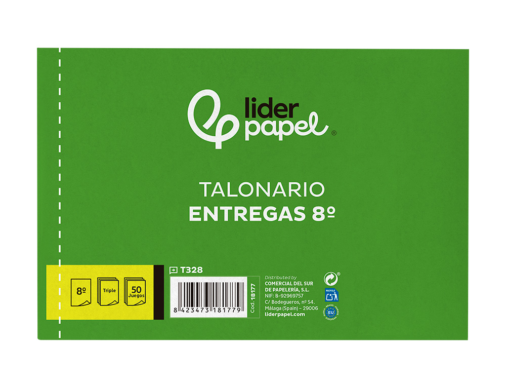 TALONARIO LIDERPAPEL ENTREGAS 8º ORIGINAL Y 2 COPIAS T328 APAISADO