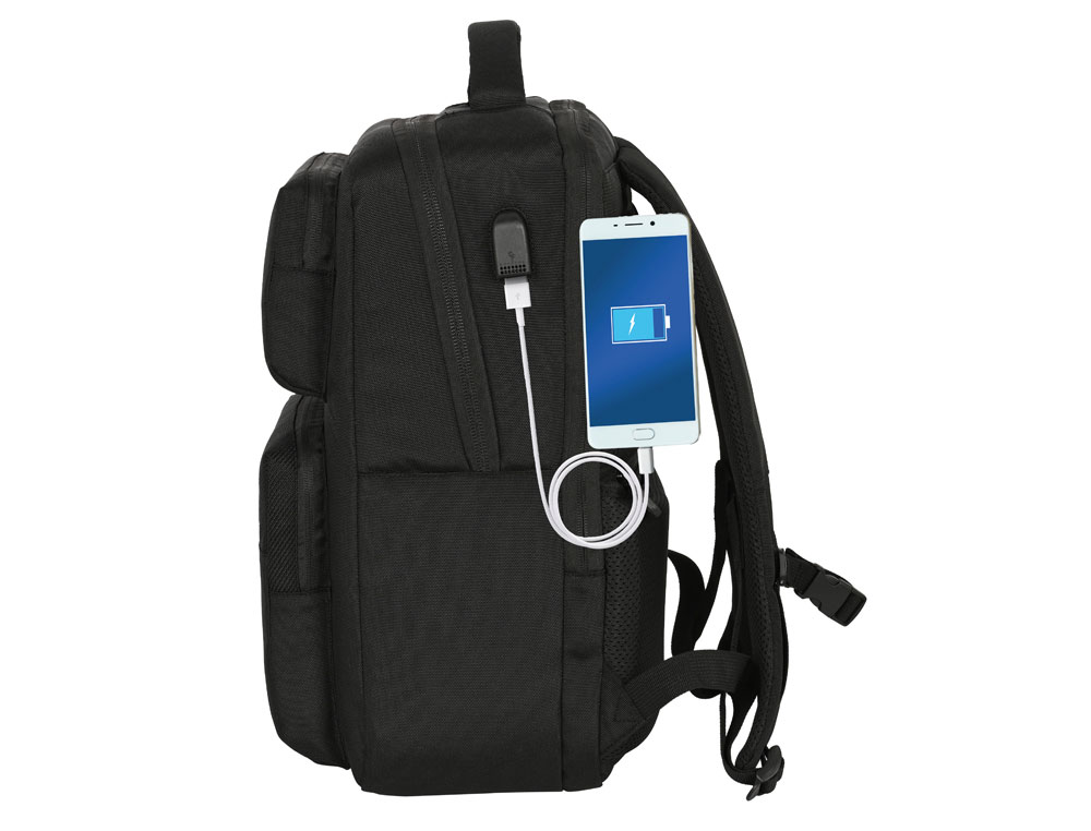 MOCHILA SAFTA 2 BOLSILLOS PORTATIL 15,6'' + USB REAL MADRID PREMIUM 440X310X130 MM