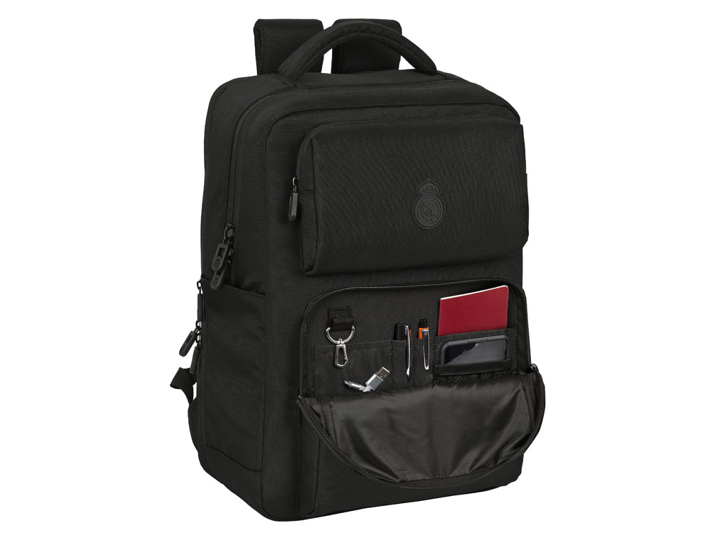 MOCHILA SAFTA 2 BOLSILLOS PORTATIL 15,6'' + USB REAL MADRID PREMIUM 440X310X130 MM