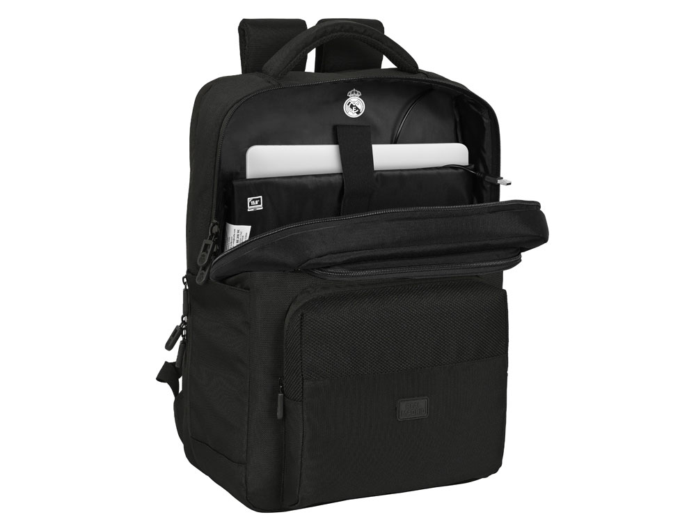 MOCHILA SAFTA 2 BOLSILLOS PORTATIL 15,6'' + USB REAL MADRID PREMIUM 440X310X130 MM