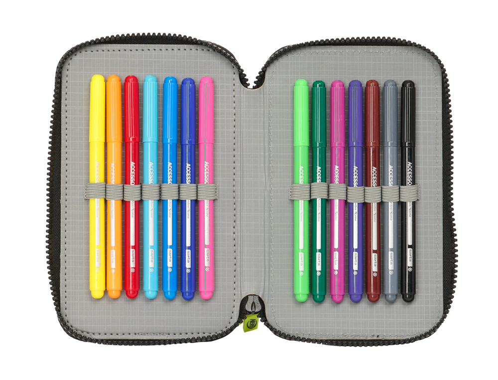 PLUMIER ESCOLAR SAFTA DOBLE CREMALLERA 28 PIEZAS NERF GET READY 40X125X195 MM