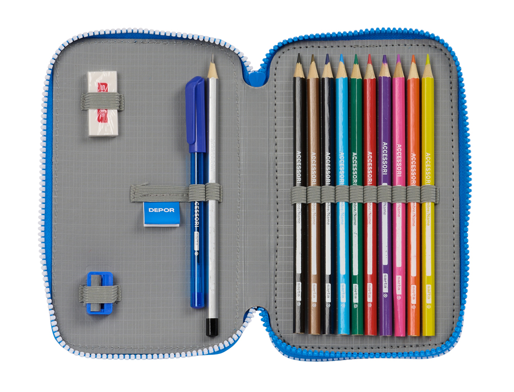 PLUMIER ESCOLAR SAFTA DOBLE CREMALLERA 28 PIEZAS DEPORTIVO DE LA CORUÑA 40X125X195 MM