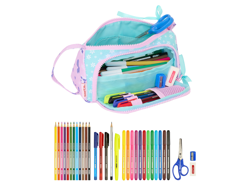 BOLSO ESCOLAR PORTATODO SAFTA CON BOLSILLO DESPLEGABLE LLENO FROZEN II COOL DAYS 110X200X85 MM