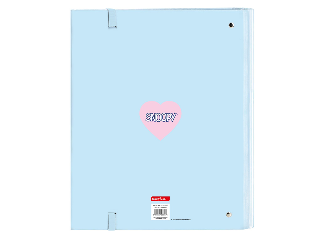 CARPETA CON RECAMBIO SAFTA DIN A4 CUADRO 5 MM CON GOMA Y 5 SEPARADORES SNOOPY LOVE