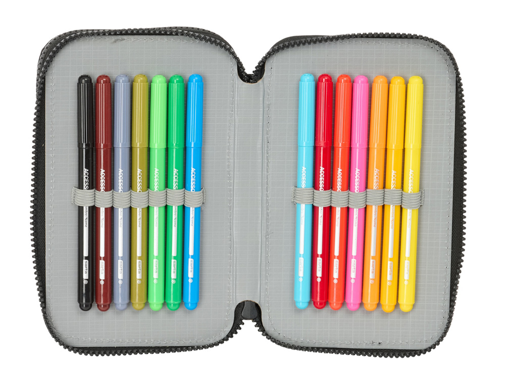 PLUMIER ESCOLAR SAFTA DOBLE PEQUEÑO 29 PIEZAS MUNICH TOPO 195X125X40 MM