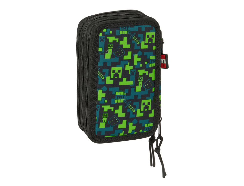PLUMIER ESCOLAR SAFTA TRIPLE 37 PIEZAS MINECRAFT TNT 195X125X55 MM