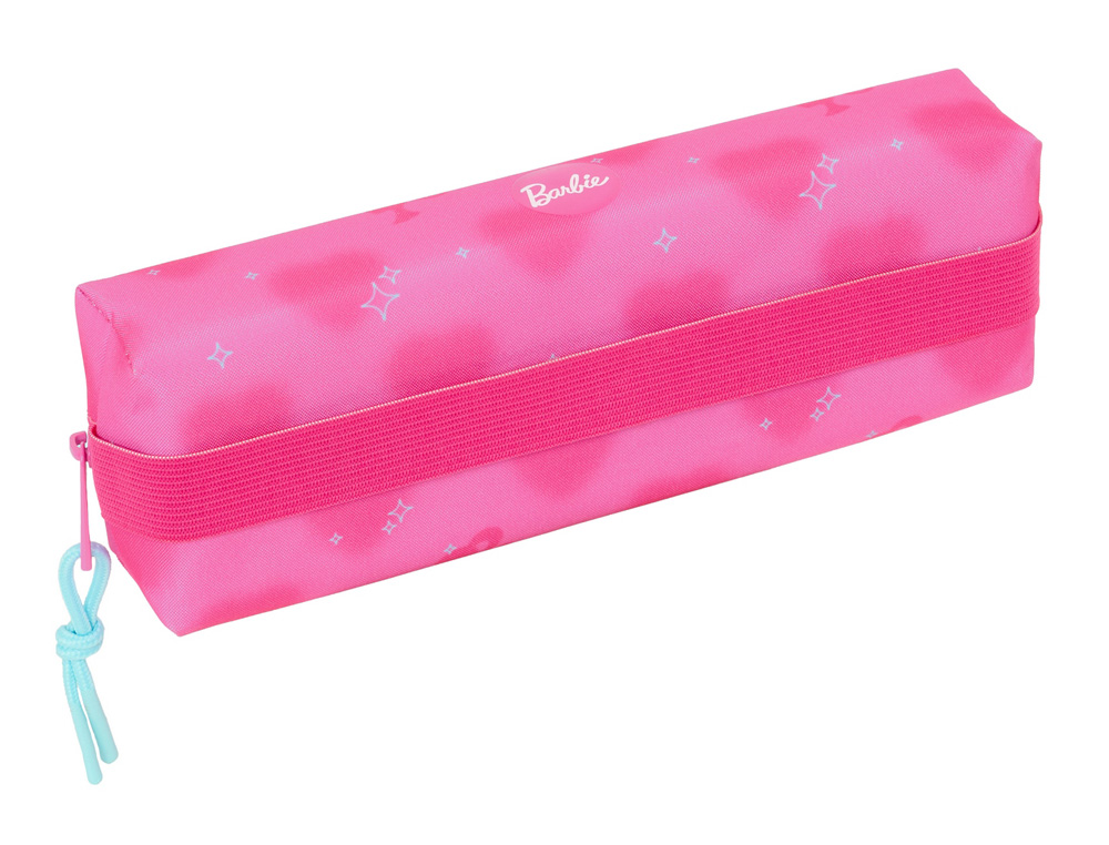BOLSO ESCOLAR PORTATODO SAFTA RECTANGULAR CON GOMA ELASTICA 22CM BARBIE CORAZONES 40X220X70 MM