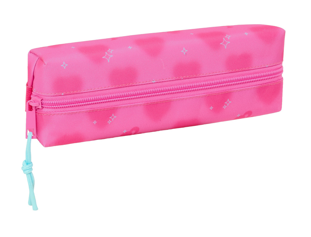 BOLSO ESCOLAR PORTATODO SAFTA RECTANGULAR CON GOMA ELASTICA 22CM BARBIE CORAZONES 40X220X70 MM