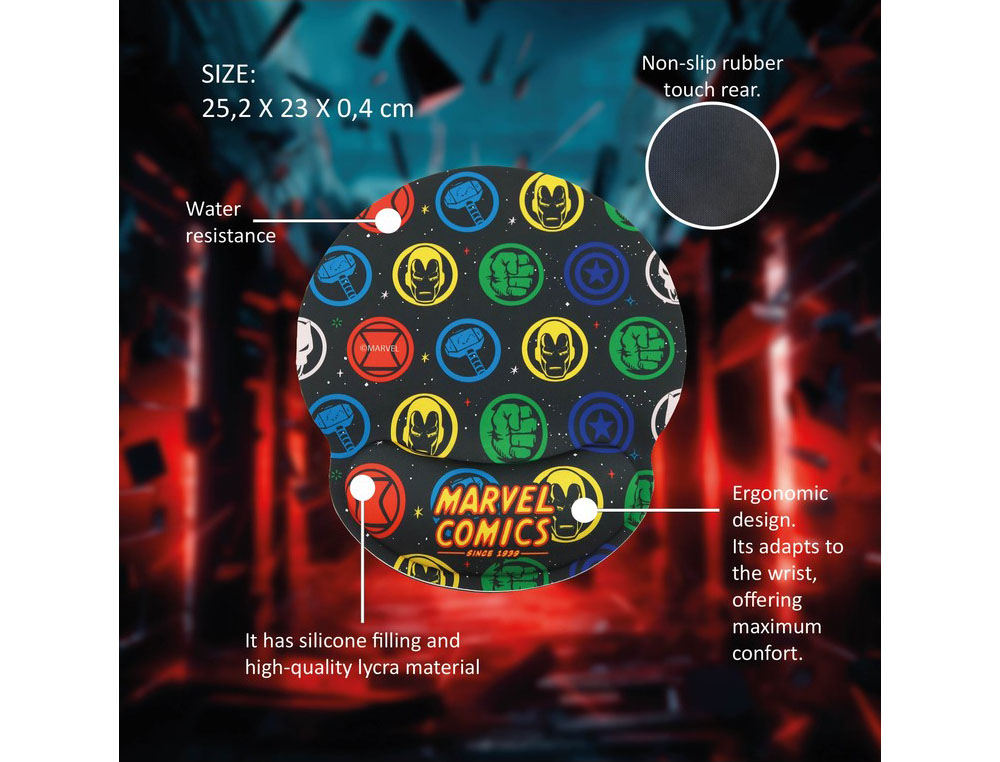 ALFOMBRILLA PARA RATON WONDEE GEL ERGONOMICA MARVEL COMICS