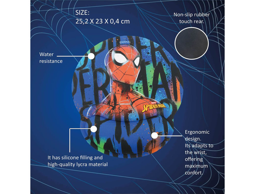 ALFOMBRILLA DE RATON MARVEL DE GEL ERGONOMICA SPIDERMAN 250X230 MM