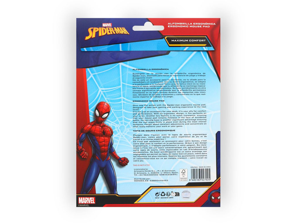 ALFOMBRILLA DE RATON MARVEL DE GEL ERGONOMICA SPIDERMAN 250X230 MM