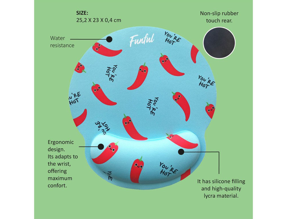 ALFOMBRILLA DE RATON FUNFUL DE GEL ERGONOMICA CHILI 250X230 MM