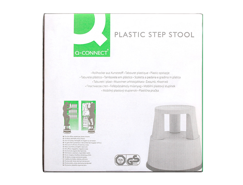 TABURETE Q-CONNECT RUEDAS RETRACTILES TRES RUEDAS DOS NIVELES COLOR NEGRO