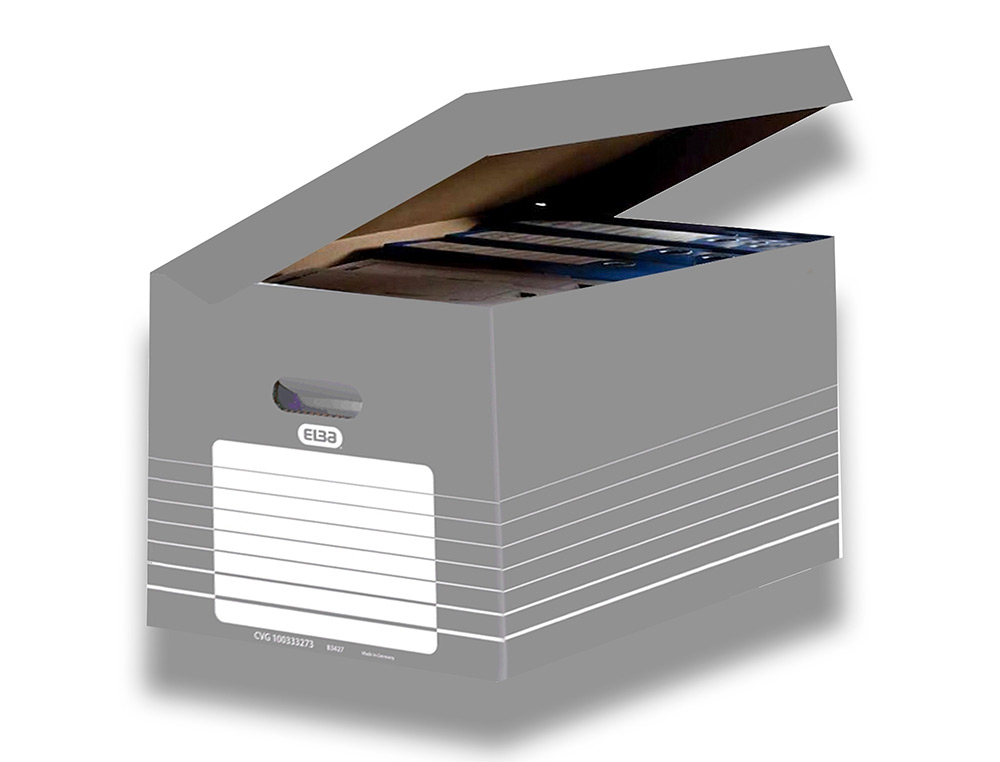 CAJON ELBA CARTON COLOR GRIS PARA 5 CAJAS ARCHIVO DEFINITIVO 345X450X280MM