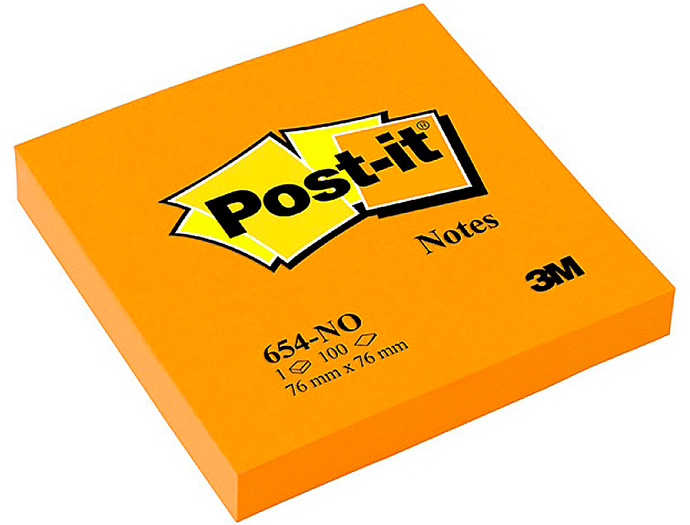 BLOC DE NOTAS ADHESIVAS QUITA Y PON POST-IT 76X76 MM NARANJA NEON CON 100 HOJAS