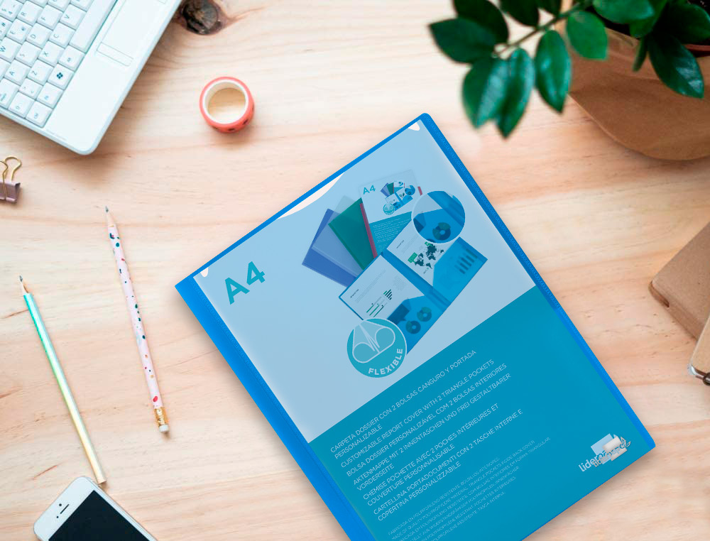 CARPETA LIDERPAPEL DOSSIER DOS BOLSAS CANGURO 45682 POLIPROPILENO DIN A4 AZUL