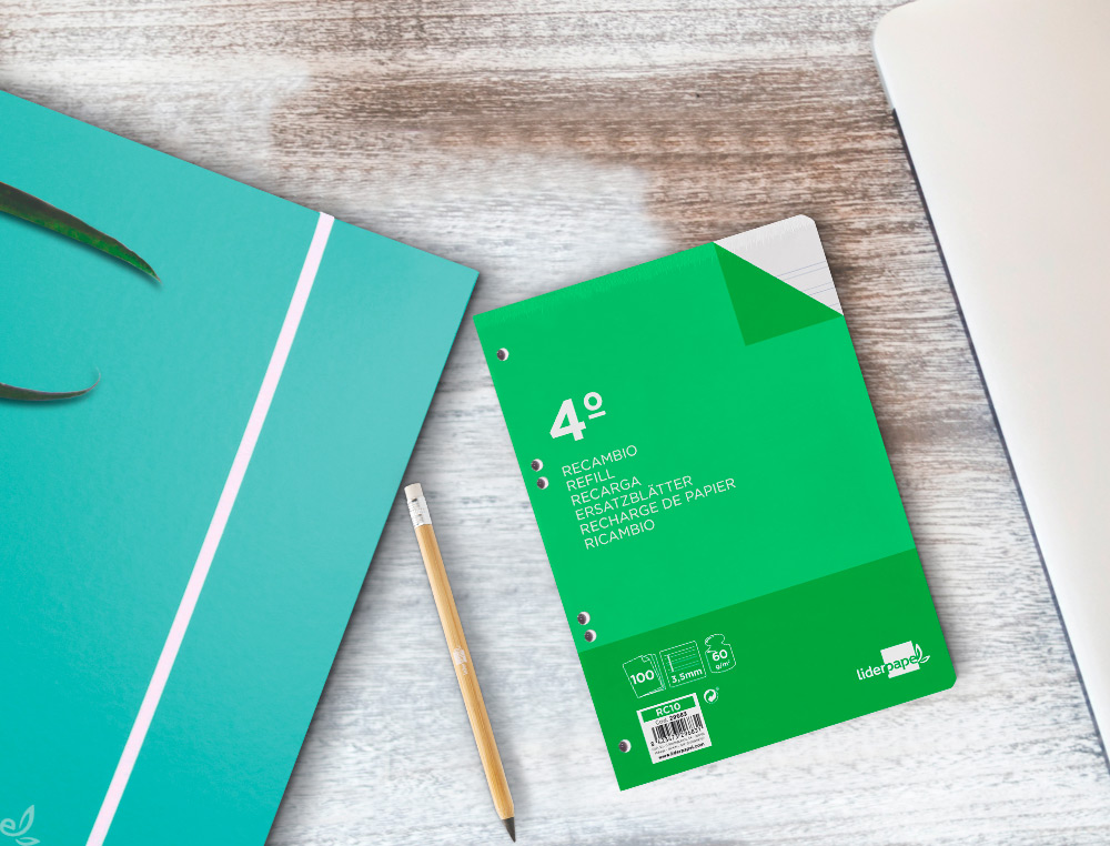 RECAMBIO LIDERPAPEL CUARTO 100 HOJAS 60GR PAUTA 4ª 3.5MM CON MARGEN 6 TALADROS