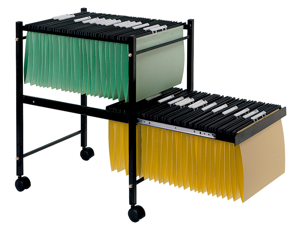 CARRITO Q-CONNECT PARA CARPETAS COLGANTES FOLIO CON RUEDAS Y BANDEJA INFERIOR EXTRAIBLE COLOR NEGRO