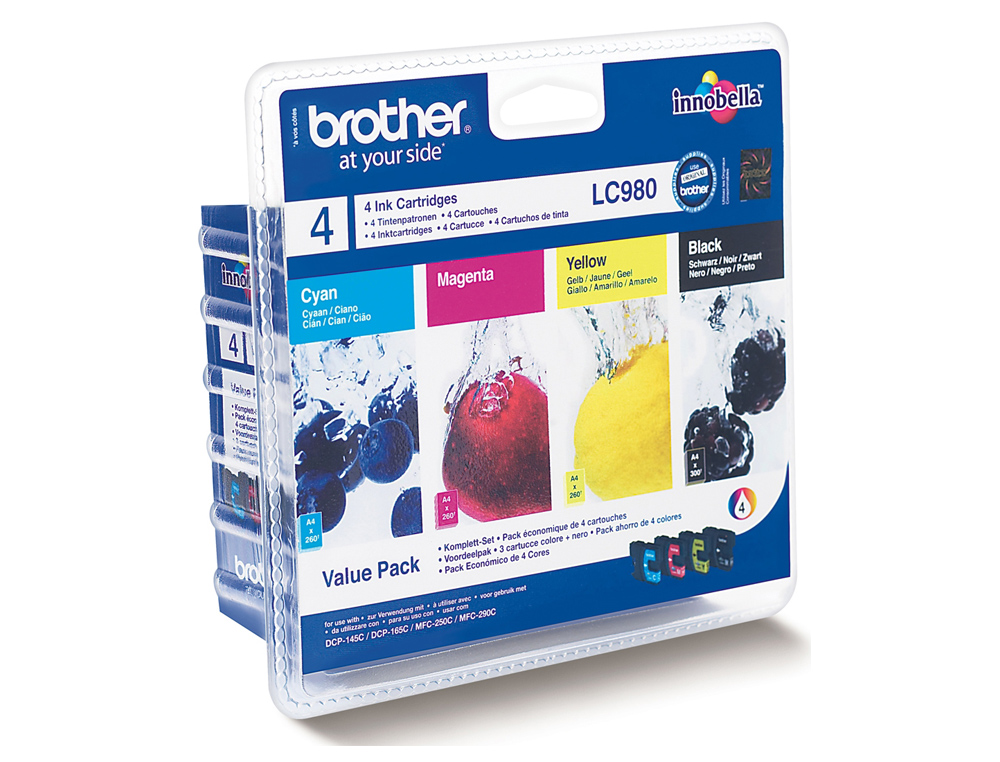 INK-JET BROTHER LC-980BK DCP-145 DCP-165 MFC-250 MFC-290 NEGRO MAGENTA AMARILLO CIAN PACK4
