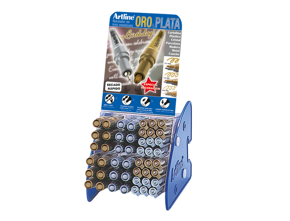 ROTULADOR ARTLINE MARCADOR PERMANENTE TINTA METALICA GAMA ORO Y PLATA EK-900-999 EXPOSITOR DE 48 UNIDADES