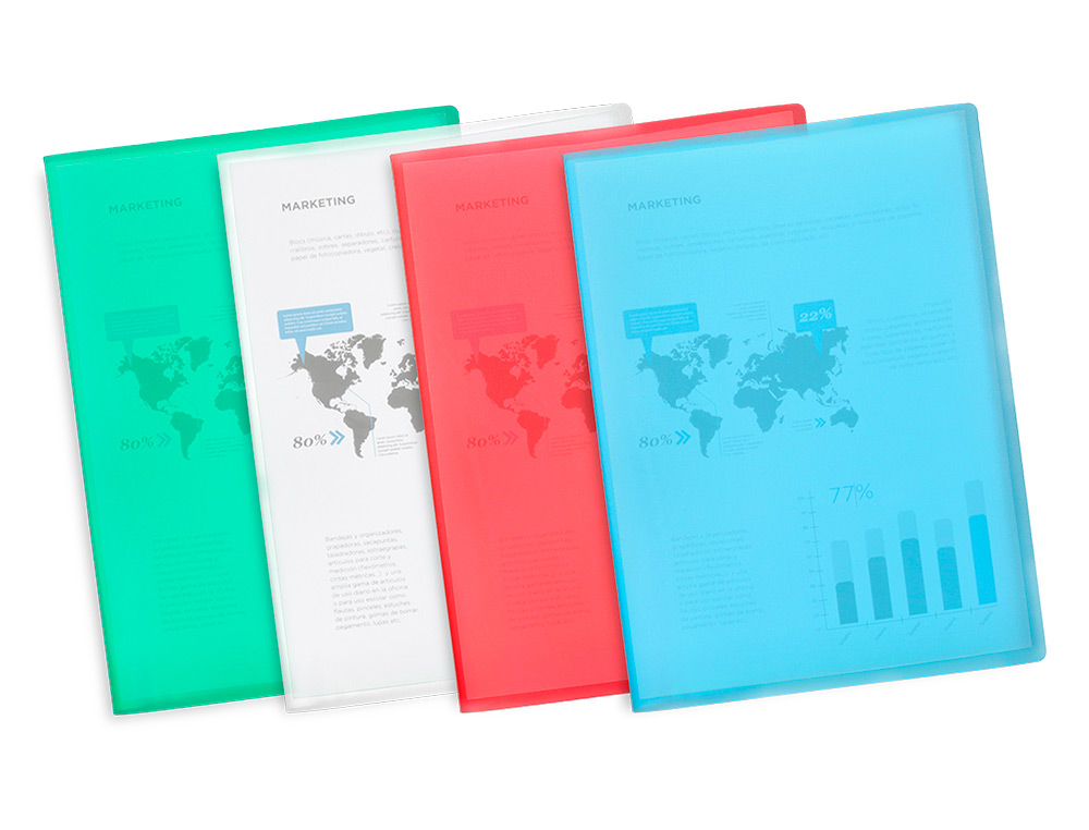 CARPETA LIDERPAPEL ESCAPARATE 47492 30 FUNDAS POLIPROPILENO DIN A4 AZUL TRANSLUCIDO