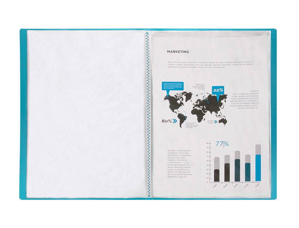 CARPETA LIDERPAPEL ESCAPARATE 47492 30 FUNDAS POLIPROPILENO DIN A4 AZUL TRANSLUCIDO
