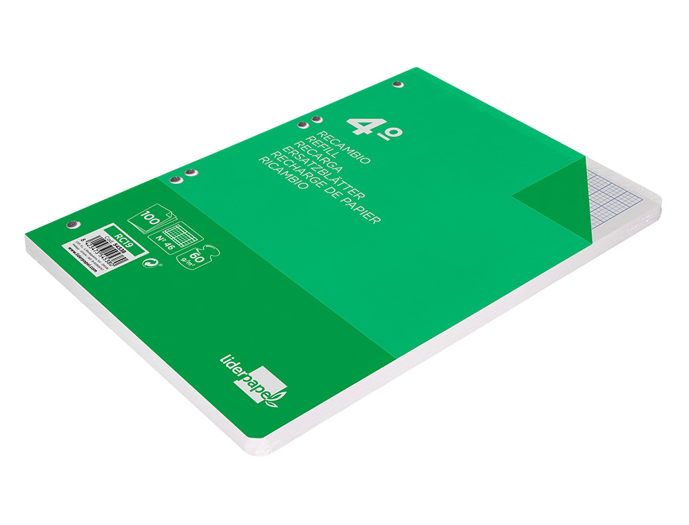 RECAMBIO LIDERPAPEL CUARTO 100 HOJAS 60GR RAYADO N 46 6 TALADROS