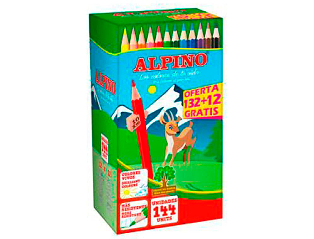 LAPICES DE COLORES ALPINO SCHOOL PACK DE 132 + 12 UNIDADES OBSEQUIO COLORES SURTIDOS