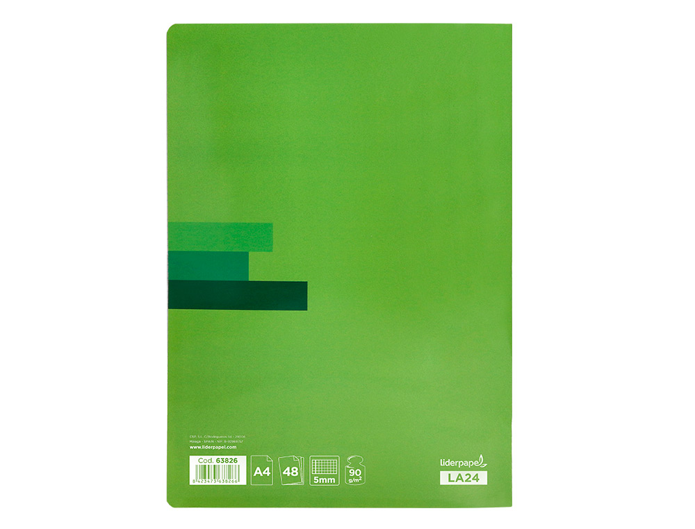 LIBRETA LIDERPAPEL SCRIPTUS A4 48 HOJAS 90GR CUADRO 5MM CON MARGEN COLORES SURTIDOS