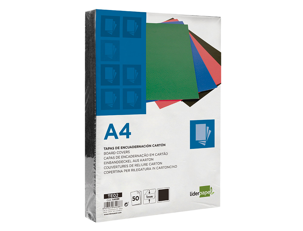TAPA ENCUADERNACION LIDERPAPEL CARTON A4 1MM NEGRA PAQUETE DE 50 UNIDADES