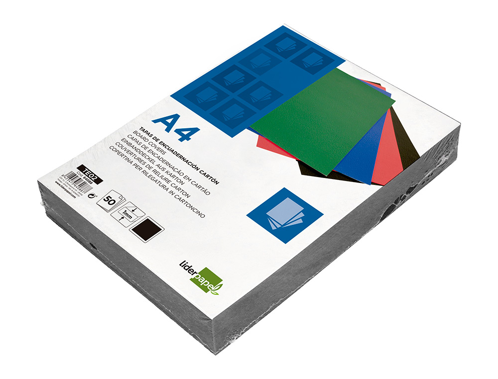 TAPA ENCUADERNACION LIDERPAPEL CARTON A4 1MM NEGRA PAQUETE DE 50 UNIDADES