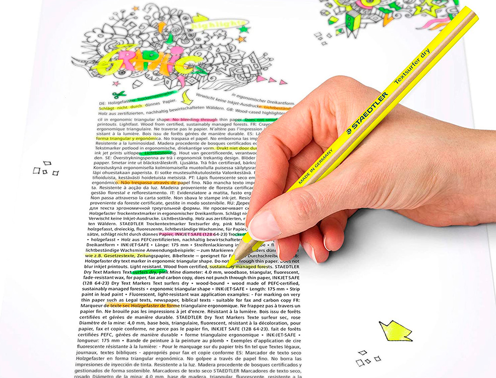 LAPICES FLUORESCENTE STAEDTLER TEXTSURFER DRY TRIANGULAR AMARILLO CAJA DE 12 UNIDADES