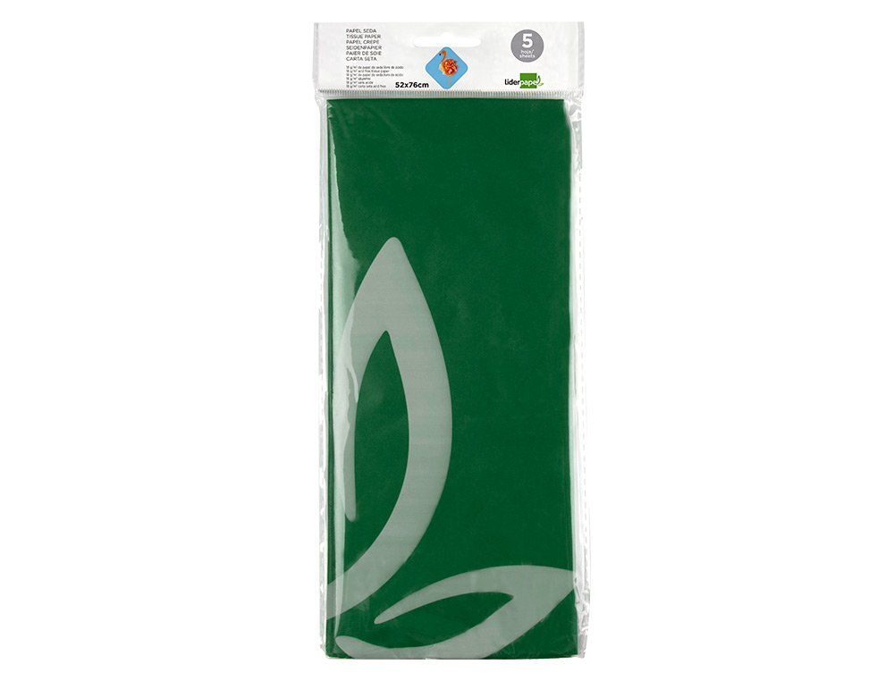 PAPEL SEDA LIDERPAPEL 52X76CM 18G/M2 BOLSA DE 5 HOJAS VERDE OSCURO