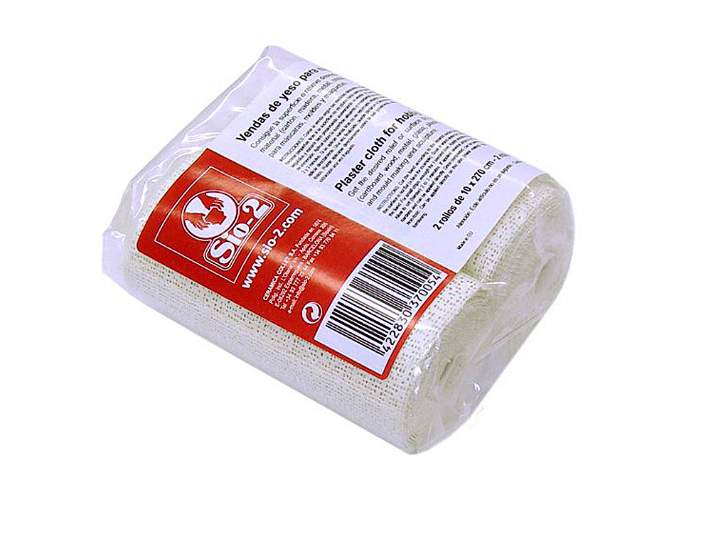 VENDAS YESO SIO-2 10X270 CM PAQUETE DE 2 ROLLOS IDEAL PARAMASCARAS MOLDES Y MAQUETAS