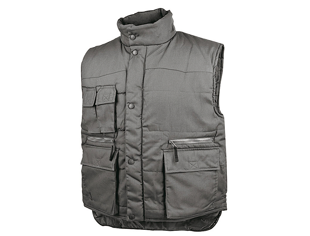 CHALECO DELTAPLUS MULTIBOLSILLOS CON CREMALLERA CINTURA ELASTICA PROTEGE RIONES GRIS VERDE TALLA S
