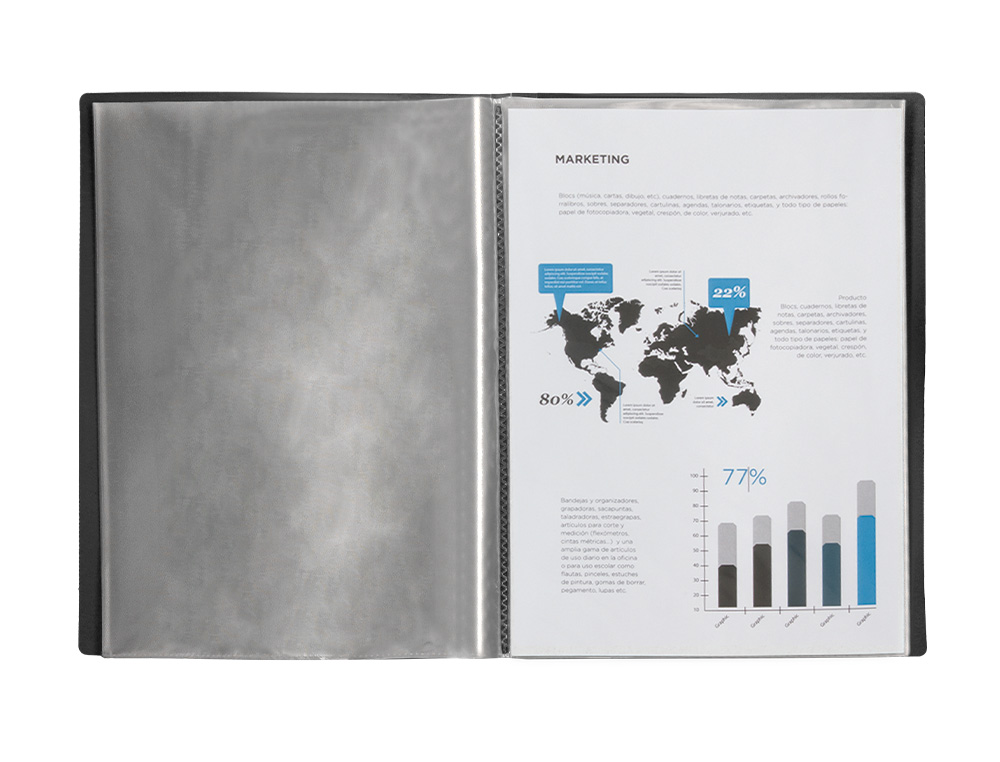 CARPETA LIDERPAPEL ESCAPARATE 50 FUNDAS PVC FOLIO NEGRO