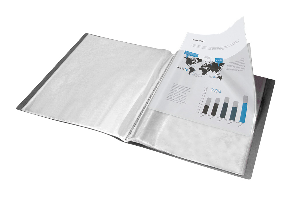 CARPETA LIDERPAPEL ESCAPARATE 50 FUNDAS PVC FOLIO NEGRO