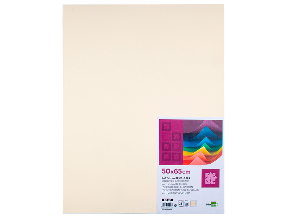 CARTULINA LIDERPAPEL 50X65 CM 180G/M2 CREMA PAQUETE DE 25 HOJAS