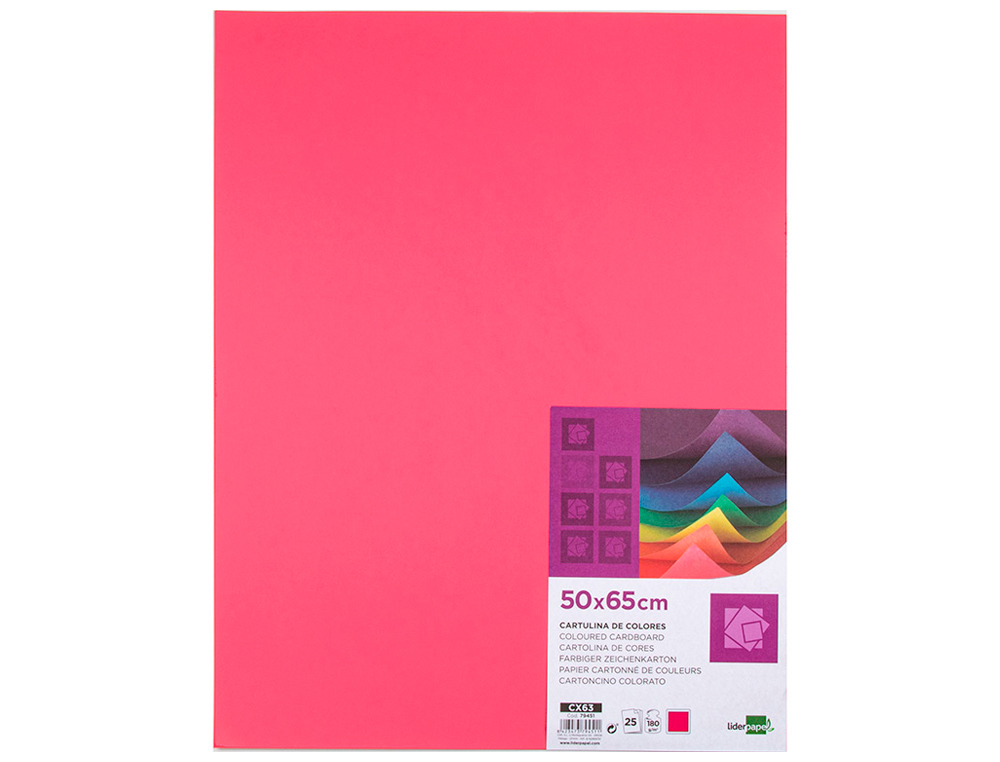 CARTULINA LIDERPAPEL 50X65 CM 180G/M2 FUCSIA PAQUETE DE 25 HOJAS
