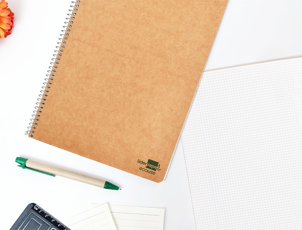 CUADERNO ESPIRAL LIDERPAPEL DIN A4 ECOUSE TAPA CARTULINA KRAFT 80H PAPEL RECICLADO 80 GR CUADRO 4MM CON MARGEN