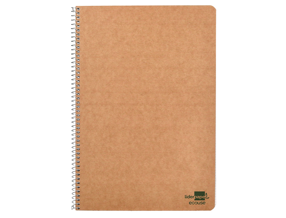 CUADERNO ESPIRAL LIDERPAPEL DIN A4 ECOUSE TAPA CARTULINA KRAFT 80H PAPEL RECICLADO 80 GR CUADRO 4MM CON MARGEN