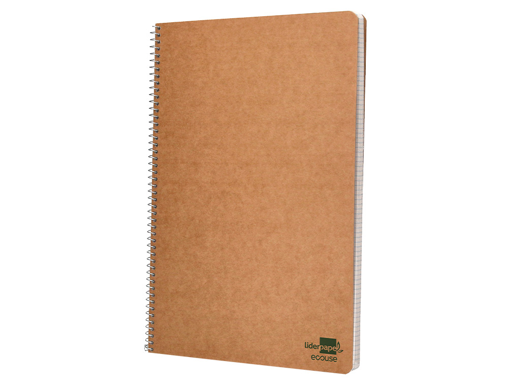 CUADERNO ESPIRAL LIDERPAPEL DIN A4 ECOUSE TAPA CARTULINA KRAFT 80H PAPEL RECICLADO 80 GR CUADRO 4MM CON MARGEN