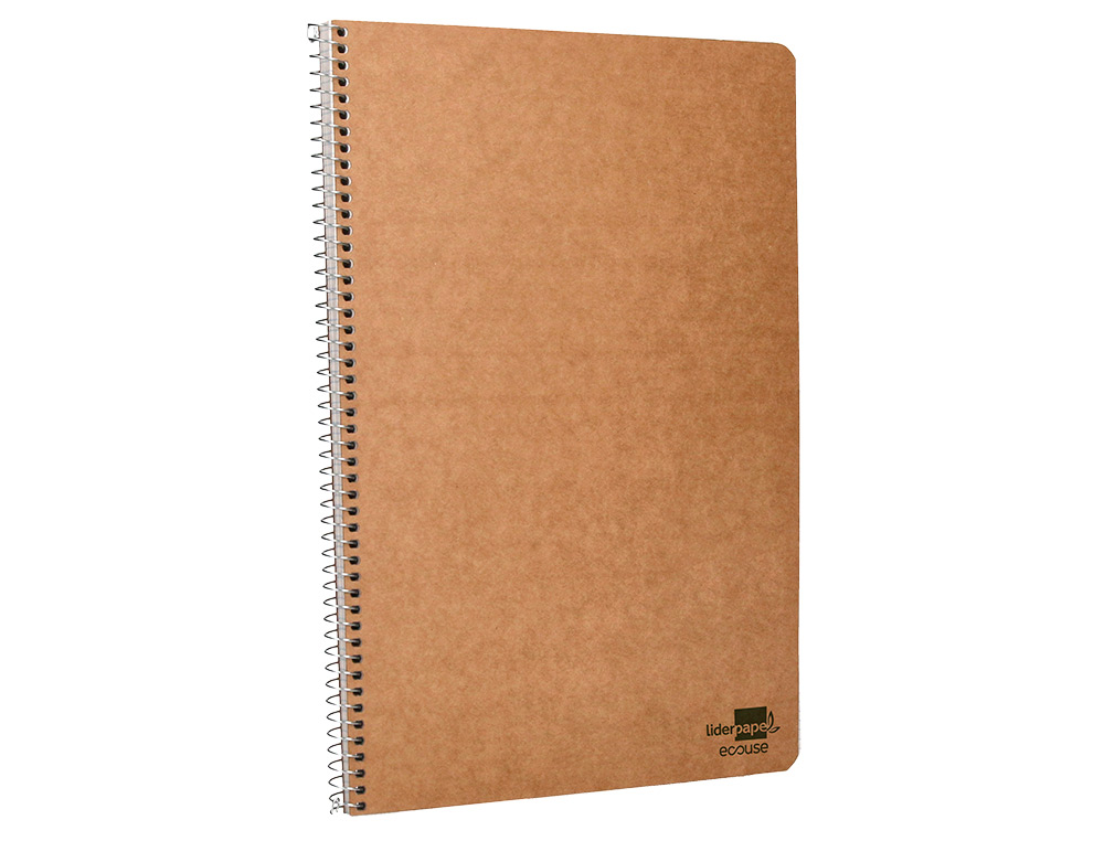 CUADERNO ESPIRAL LIDERPAPEL DIN A4 ECOUSE TAPA CARTULINA KRAFT 80H PAPEL RECICLADO 80 GR CUADRO 4MM CON MARGEN