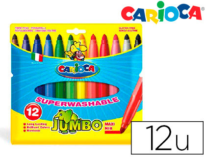 ROTULADOR CARIOCA JUMBO PUNTA GRUESA ESTUCHE DE 12 COLORES SURTIDOS